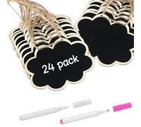 Uniclife 24 Pack Mini Chalkboard Signs for Food, Small Chalkboard Signs with Strings Chalk Markers & Replacement Stickers, Hanging Chalkboards Sign Reusable Wooden Food Labels for Party Buffet, Clouds