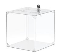 Uniclife 25 x 25 x 25 cm, Clear Acrylic Donation Box with Lock, Large Square Suggestion Box with Slot and Lock, Plastic Ballot Box Raffle Box Storage Container for Fundraising Voting Charity