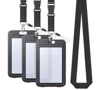 Uniclife 3 Pack ID Badge Holder Double-Sided Windows Vertical Card Case Detachable Lanyard Strap Plastic Card Protector Office School Credit Card Proximity Card Driver’s License Pass, Black