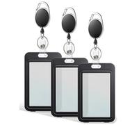 Uniclife 3 Pack ID Badge Holder with Double-Sided Windows Vertical Card Case with Retractable Badge Reel Plastic Card Protector for Office School Credit Cards Proximity Cards Driver’s Licenses Passes