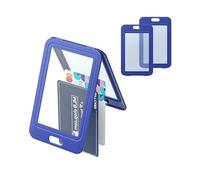 Uniclife 3 Pack ID Badge Holder with Double-Sided Windows Vertical Hard Plastic Case Blue Card Protector Pouch for Office School ID Credit Cards Proximity Key Cards Driver’s Licenses and Passes