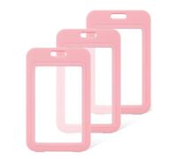 Uniclife 3 Pack ID Badge Holder with Double-Sided Windows Vertical Hard Plastic Case Pink Card Protector Pouch for Office School ID Credit Cards Proximity Key Cards Driver’s Licenses and Passes