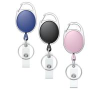 Uniclife 3 Pack Retractable Badge Reel for Badge Holder Pink Blue Black Heavy Duty Retractable Keychain Strong ABS Casing with Stainless Steel Spring Coil 61 cm Nylon Rope Carabiner Clip and Key Ring