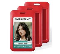Uniclife 3 Pack Sliding ID Badge Holder Vertical Hard Plastic Case with Clear Window Red Card Protector Pouch for Office School ID Credit Cards Proximity Key Cards Driver’s Licenses and Passes