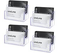 Uniclife 4 Pack Acrylic Business Card Holder for Desk 2 Slots Clear Business Card Display Stand for Men & Women Desktop Business Card Organizer Card Stand for Office Home Exhibition, 120 Card Capacity
