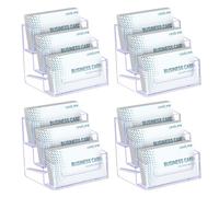 Uniclife 4 Pack Acrylic Business Card Holder for Desk 3 Slots Clear Business Card Display Stand for Men & Women Desktop Business Card Organizer Card Stand for Office Home Exhibition, 180 Card Capacity