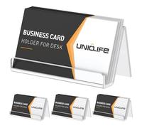 Uniclife 4 Pack Acrylic Business Card Holder for Desk,9 cm x 4.9 cm x 5 cm, Clear Horizontal Business Card Display Stand, Desktop Business Card Organizer for Office, 50 Card Capacity