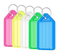 Uniclife 40 Pieces Key Tags 5 cm Plastic Key Chain Tags with Ruled Blank Paper Labels Transparent Covers and Split Rings Sturdy Item Identifiers, 5 Colors