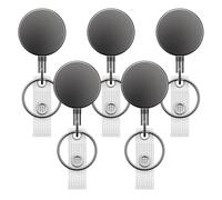 Uniclife 5 Pack Heavy Duty Metal Retractable Badge Reel for Badge Holder Retractable Keychain All Metal Casing with Stainless Steel Spring Coil 60 cm Nylon Rope Belt Clip and Key Ring