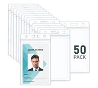 Uniclife 50 Pack Vertical ID Card Badge Holder Waterproof Clear Card Sleeve Case Cover Heavy Duty Card Protector Pouch with Resealable Zip for Proximity Key Card Driver’s License and Credit Card