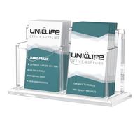 Uniclife Acrylic Business Card Holder for Desk 2 Slot Clear Vertical Business Card Display Stand for Men and Women Desktop Name Card Organizer Card Stand for Office Home Exhibition, 120 Card Capacity