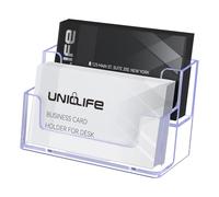 Uniclife Acrylic Business Card Holder for Desk 2 Slots Clear Business Card Display Stand for Men & Women Desktop Business Card Organizer Card Stand for Office Home Exhibition, 120 Card Capacity