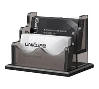 Uniclife Acrylic Business Card Holder for Desk 2 Slots Horizontal Business Card Display Stand for Men and Women Desktop Name Card Organizer Card Stand for Office Home, 120 Card Capacity, Smoky Gray