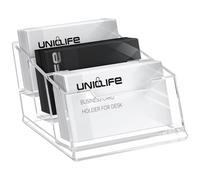 Uniclife Acrylic Business Card Holder for Desk 3 Slots Clear Business Card Display Stand for Men & Women Desktop Business Card Organizer Card Stand for Office Home Exhibition, 180 Card Capacity