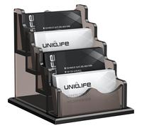 Uniclife Acrylic Business Card Holder for Desk 4 Slots Horizontal Business Card Display Stand for Men and Women Desktop Name Card Organizer Card Stand for Office Home, 240 Card Capacity, Smoky Gray
