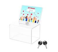 Uniclife Acrylic Donation Box for Fundraising, Clear Suggestion Box with Slot and Lock, Ballot Box with Sign Holder, Plastic Storage Container for Voting Charity Tip Collection, 15.7 x 11.4 x 10 (cm)
