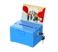 Uniclife Acrylic Donation Box with Lock and Sign Holder Blue Ballot Box with Slot Plastic Suggestion Box Tip Jar Cash Storage Container Drop Box for Fundraising Voting Raffle, 15.8x 12.7 x 10.16 cm