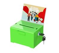 Uniclife Acrylic Donation Box with Lock and Sign Holder Green Ballot Box with Slot Plastic Suggestion Boxes Tip Jar Cash Storage Container Drop Chest for Fundraising Voting, 15.8 × 12.7 × 10.16 cm