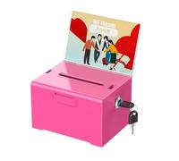 Uniclife Acrylic Donation Box with Lock and Sign Holder Pink Ballot Box with Slot Plastic Suggestion Box Tip Jar Cash Storage Container Drop Box for Fundraising Voting,15.8 × 12.7 × 10.16 cm