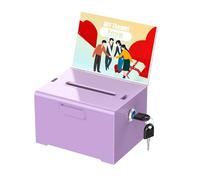 Uniclife Acrylic Donation Box with Lock and Sign Holder Purple Ballot Box with Slot Plastic Suggestion Boxes Tip Jar Cash Storage Container Drop Chest for Fundraising Voting, 15.8 × 12.7 × 10.16 cm