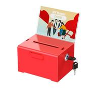 Uniclife Acrylic Donation Box with Lock and Sign Holder Red Ballot Box with Slot Plastic Suggestion Boxes Tip Jar Cash Storage Container Drop Chest for Fundraising Voting, 15.8 × 12.7 × 10.16 cm