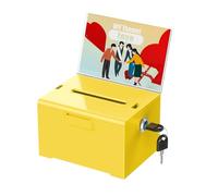 Uniclife Acrylic Donation Box with Lock and Sign Holder Yellow Ballot Box with Slot Plastic Suggestion Boxes Tip Jar Cash Storage Container Drop Chest for Fundraising Voting, 15.8 × 12.7 × 10.16 cm