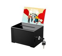 Uniclife Black Acrylic Donation Box for Fundraising Suggestion Box with Slot and Lock Plastic Ballot Boxes with Sign Holder Storage Container for Voting Charity Tip Collection, 15.7 x 11.9 x 10.2 cm