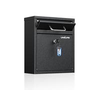 Uniclife Black Wall Mount Mailbox for Outside, Heavy Duty Locking Mailboxes, Large Mailbox with Key Lock, Security Mail Box, Safe Key Drop Box, Post Box, Steel Cash Drop Box, 27x12x31(cm)