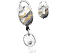 Uniclife Cute Retractable Keychain, Cloud-Mountain Marble Badge Holders, Retractable Key Ring, Extendable Badge Clip for Keys and ID Card, Heavy Duty Badge Reel with Carabiner