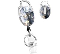 Uniclife Cute Retractable Keychain, Ink-Wash Marble Retractable Badge Holders Key Ring, Extendable Badge Clip for Keys and ID Card, Heavy Duty Badge Reel with Carabiner