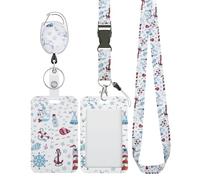 Uniclife Fashionable Sliding Badge Holder Cruise Pattern Plastic Case with Retractable Badge Reel Carabiner Clip & Detachable Lanyard Strap Vertical Card Protector for Women Nurse Teacher Student