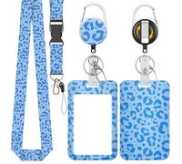 Uniclife Fashionable Sliding Badge Holder Leopard Print Plastic Card Holder with Retractable Badge Reel Carabiner & Detachable Lanyard Vertical Card Protector for Student