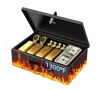 Uniclife Fireproof Document Box with Key Lock & Handle, 32 x 21 x 10.4 cm (NOT Fit A4 Paper), Small Lock Box, Water-Resistant Safe Box for Valuables, Passports & Cash, Portable Security Metal Chest