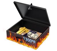 Uniclife Fireproof Document Box with Key Lock & Handle, 33 x 27 x 10 cm, Large Lock Box for A4 Paper, Water-Resistant Safe Box for Valuables, Passports & Cash, Portable Security Metal Chest