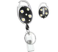 Uniclife Floral Retractable Badge Reel for Badge Holder Daisy Heavy Duty Retractable Keychain Strong ABS Casing with Stainless Steel Spring Coil 61 cm Nylon Rope Carabiner Clip and Key Ring Black