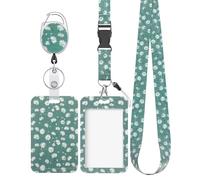 Uniclife Floral Sliding Badge Holder White Daisy Plastic Case with Retractable Badge Reel Carabiner Clip & Detachable Lanyard Strap Fashionable Vertical Card Protector for Women Teacher Student Green