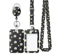Uniclife Floral Sliding Badge Holder White Flower Plastic Case with Retractable Badge Reel Carabiner Clip & Detachable Lanyard Strap Fashionable Vertical Card Protector for Women Nurse Teacher Student