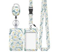Uniclife Flower Slide ID Holder Daisy-Green Plastic Case Retractable Badge Reel Carabiner Clip & Removable Lanyard Strap Fashionable Vertical Card Protection Women Nurse Student