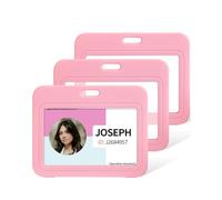 Uniclife ID Badge Holder with Double-Sided Windows Horizontal Hard Plastic Case Pink Card Protector Pouch for Office School ID Credit Cards Proximity Key Cards Driver’s Licenses and Passes, 3 Pack