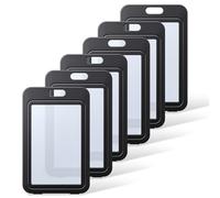 Uniclife ID Badge Holder with Double-Sided Windows Vertical Hard Plastic Case Black Card Protector Pouch for Office School ID Credit Cards Proximity Key Cards Driver’s Licenses and Passes, 6 Pack