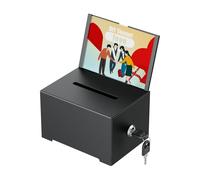 Uniclife Metal Donation Box for Fundraising, Suggestion Box with Slot and Lock, Black Ballot Box with Sign Holder, Storage Container for Voting Charity Tip Collection, 16.3 x 12 x 10 cm
