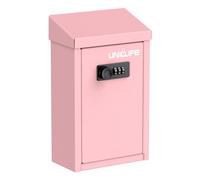 Uniclife Pink Key Drop Box for Outside, Metal Donation Box Collection Box with Combination Lock, Safe Suggestion Box, Wall Mounted Mailbox with Top Slot, Steel Cash Drop Box for Home Office