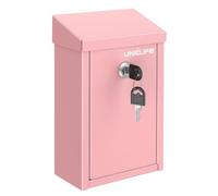 Uniclife Pink Key Drop Box for Outside, Metal Donation Box Collection Box with Key Lock, Safe Suggestion Box, Wall Mounted Mailbox with Top Slot, Steel Cash Drop Box for Home Office and Business