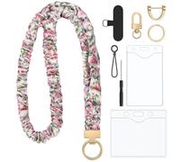 Uniclife Scrunchie Lanyard, Cute Lanyards for ID Badges, Teacher Lanyard with ID Holder, Stretchy Lanyards for Women, Badge Holder for Keys, Pink Flower Keychain Neck Strap
