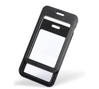 Uniclife Sliding Badge Holder with Double-sided Windows Vertical Hard Plastic Case Black Card Protector Pouch for Office School ID Credit Cards Proximity Key Cards Driver’s Licenses and Passes, 3 Pack