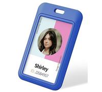Uniclife Sliding ID card Holder Blue Vertical Hard Plastic Case with Clear Window Dark Blue Protective Case for Office School ID Credit Proximity Key Driving Licenses and Passports