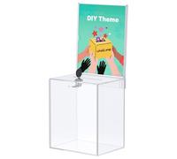 Uniclife Tall Acrylic Donation Box for Fundraising,Ballot Box with Sign Holder,Clear Suggestion Box with Slot and Lock, Plastic Storage Container for Voting Charity Collection, 17 x 13 x 20.5 cm