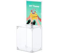 Uniclife Tall Acrylic Donation Box with Lock, 17 x 13 x 20.5 cm, Clear Suggestion Box with Slot and Lock, Ballot Box with Sign Holder, Plastic Raffle Box Container for Fundraising Voting