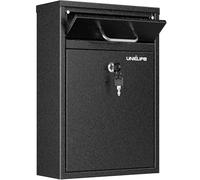 Uniclife Wall Mount Mailbox for Outside, Heavy Duty Locking Mailbox, Large Mail box with Key Lock, Security Mail Box, Post Box for Home Office School, Black, 28.4 x 12 x 41 (cm)
