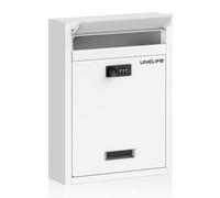 Uniclife Wall Mount Mailbox for Outside, Large Locking Mailbox with Combination Lock, Security Mail Box for House, Safe Key Drop Box, Post Box, Steel Cash Drop Box for Home Office School, White